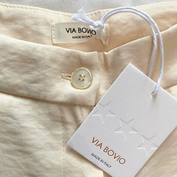 NWT VIA BOVIO MADE IN ITALY GLITTER IVORY CREAM PINKISH HIGH RISE WIDE LEG PANTS - Picture 3 of 8
